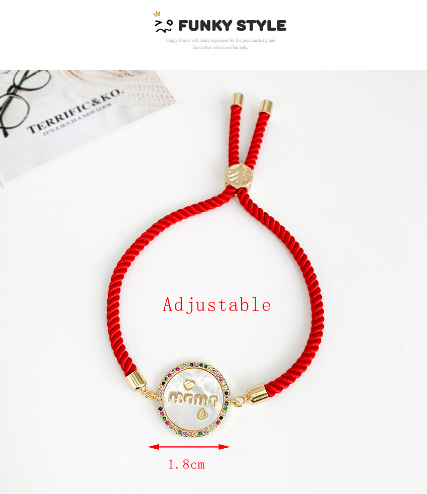 Fashion red Cubic Zircon Shell Letter Mama Round Braided Wire Rope Bracelet,Bracelets