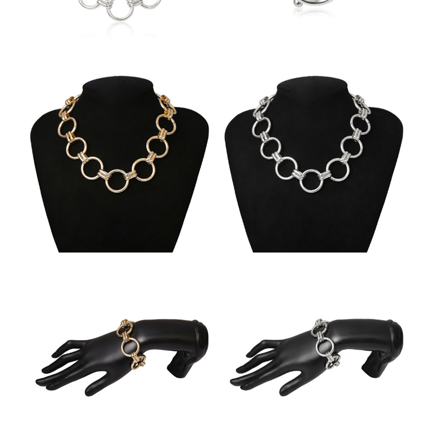 Fashion White K Ring Hollow Alloy Bracelet Necklace Set,Jewelry Sets