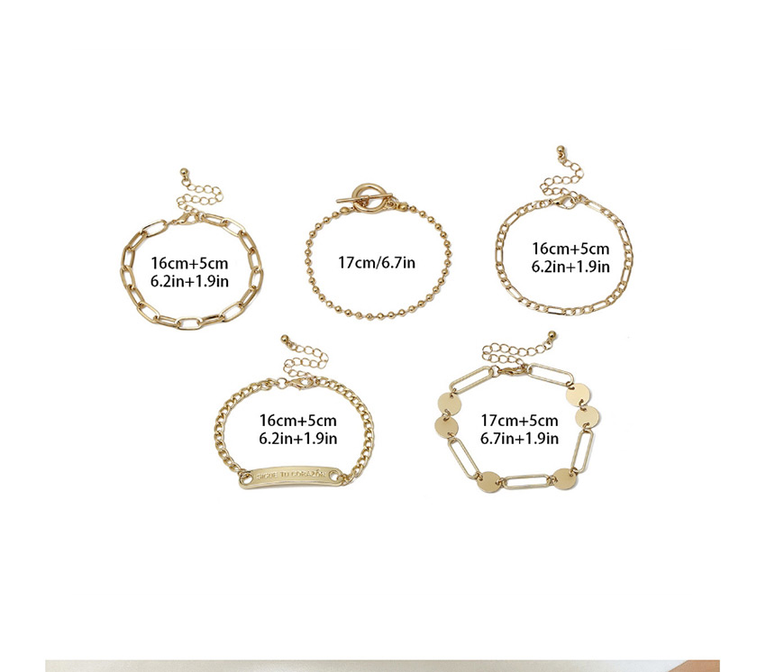 Fashion Golden Suit Rectangle Letter Plate Ot Buckle Chain Bracelet Set,Bracelets Set