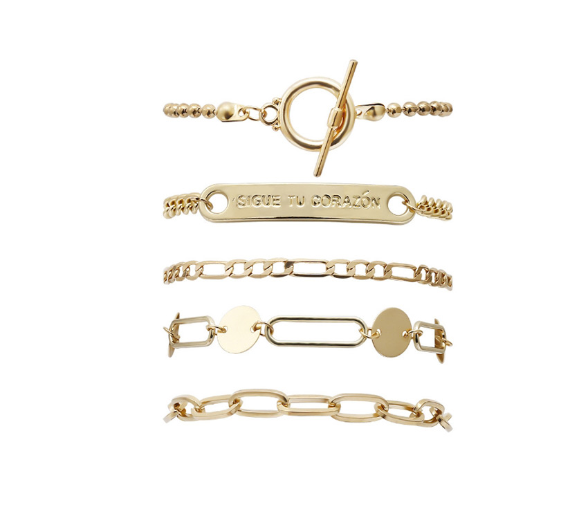 Fashion Golden Suit Rectangle Letter Plate Ot Buckle Chain Bracelet Set,Bracelets Set
