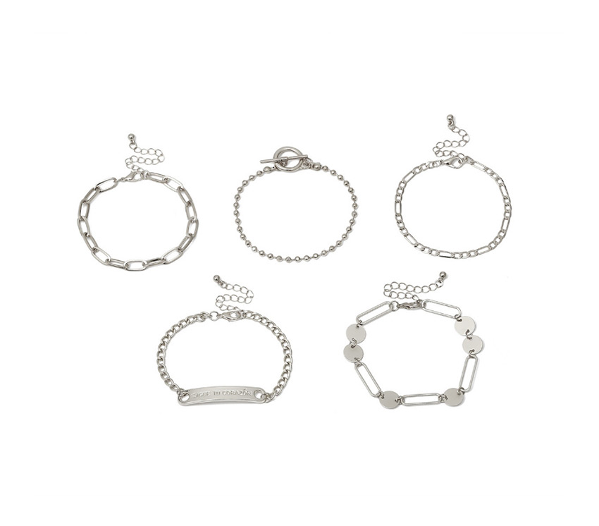 Fashion White K Suit Rectangle Letter Plate Ot Buckle Chain Bracelet Set,Bracelets Set
