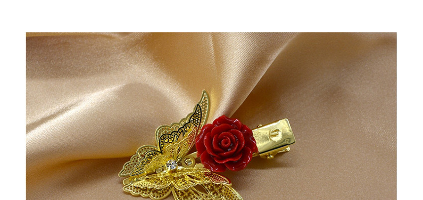 Fashion Golden Butterfly Metal Hollow Resin Flower Duckbill Hair Clip,Hairpins