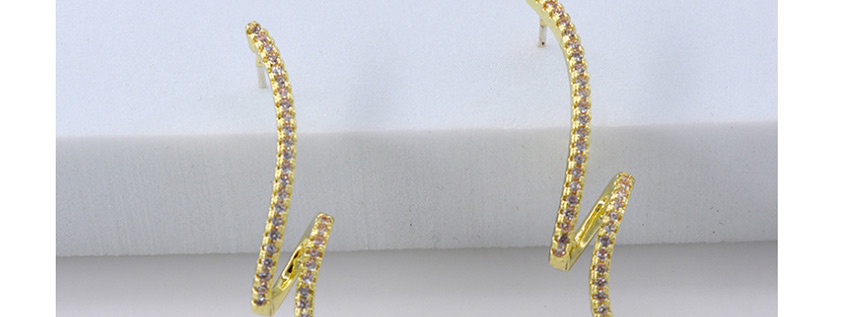 Fashion Golden S-shaped Micro-set Zircon Linear Wave Twist Earrings,Stud Earrings