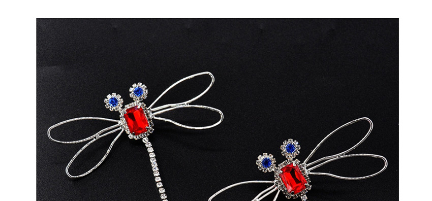 Fashion Red Dragonfly Rhinestone Tassel Hollow Alloy Earrings,Drop Earrings