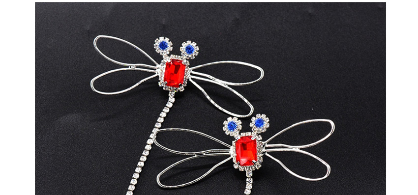 Fashion Red Dragonfly Rhinestone Tassel Hollow Alloy Earrings,Drop Earrings