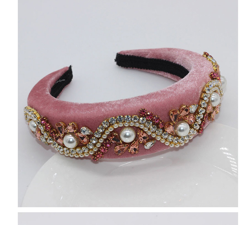 Fashion Pink Sponge Diamond Pearl Wave Flower Alloy Hair Band,Head Band