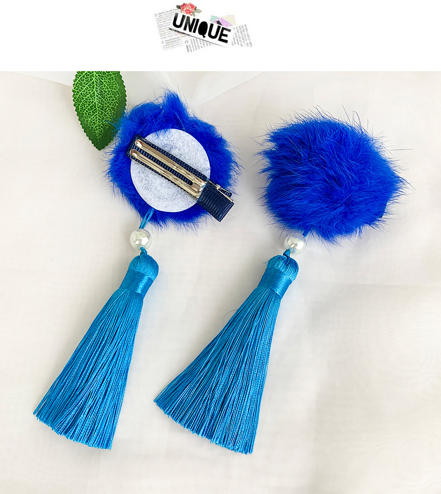 Fashion Blue Wool Ball Cotton Fringed Duckbill Hair Clip,Hairpins