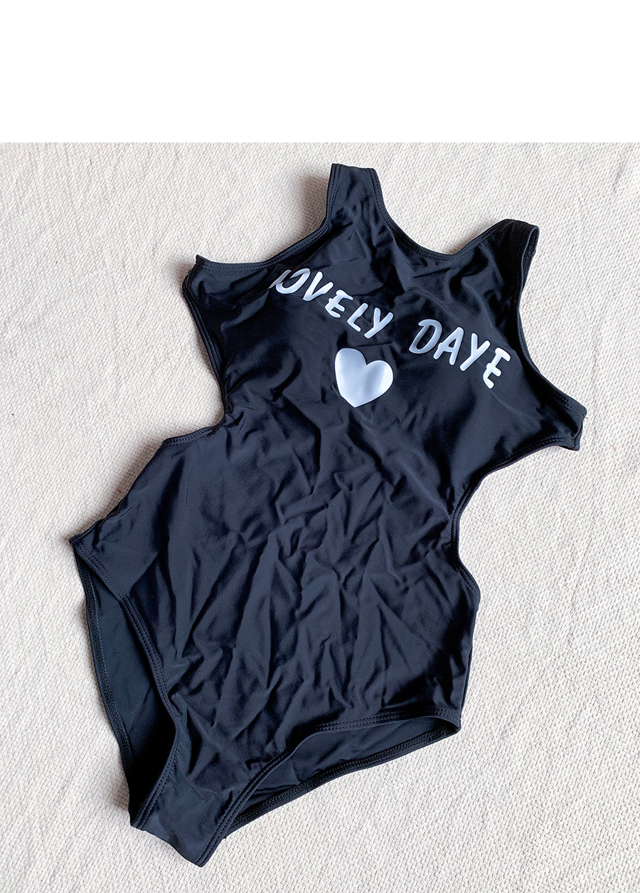 Fashion Black Alphabet Print Love One-piece Swimsuit,One Pieces