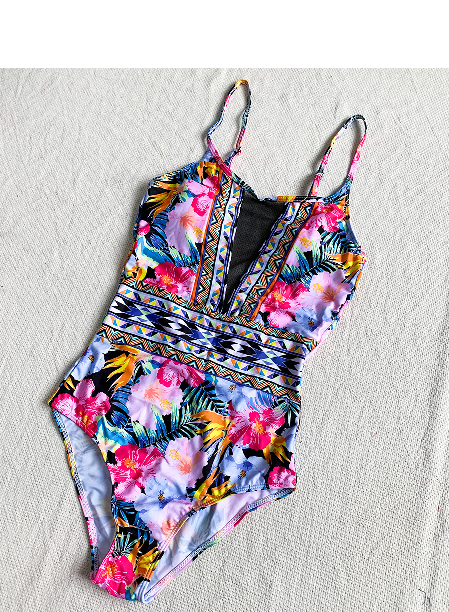 Fashion Flower Print Floral Print Stitching Lace One-piece Swimsuit,One Pieces