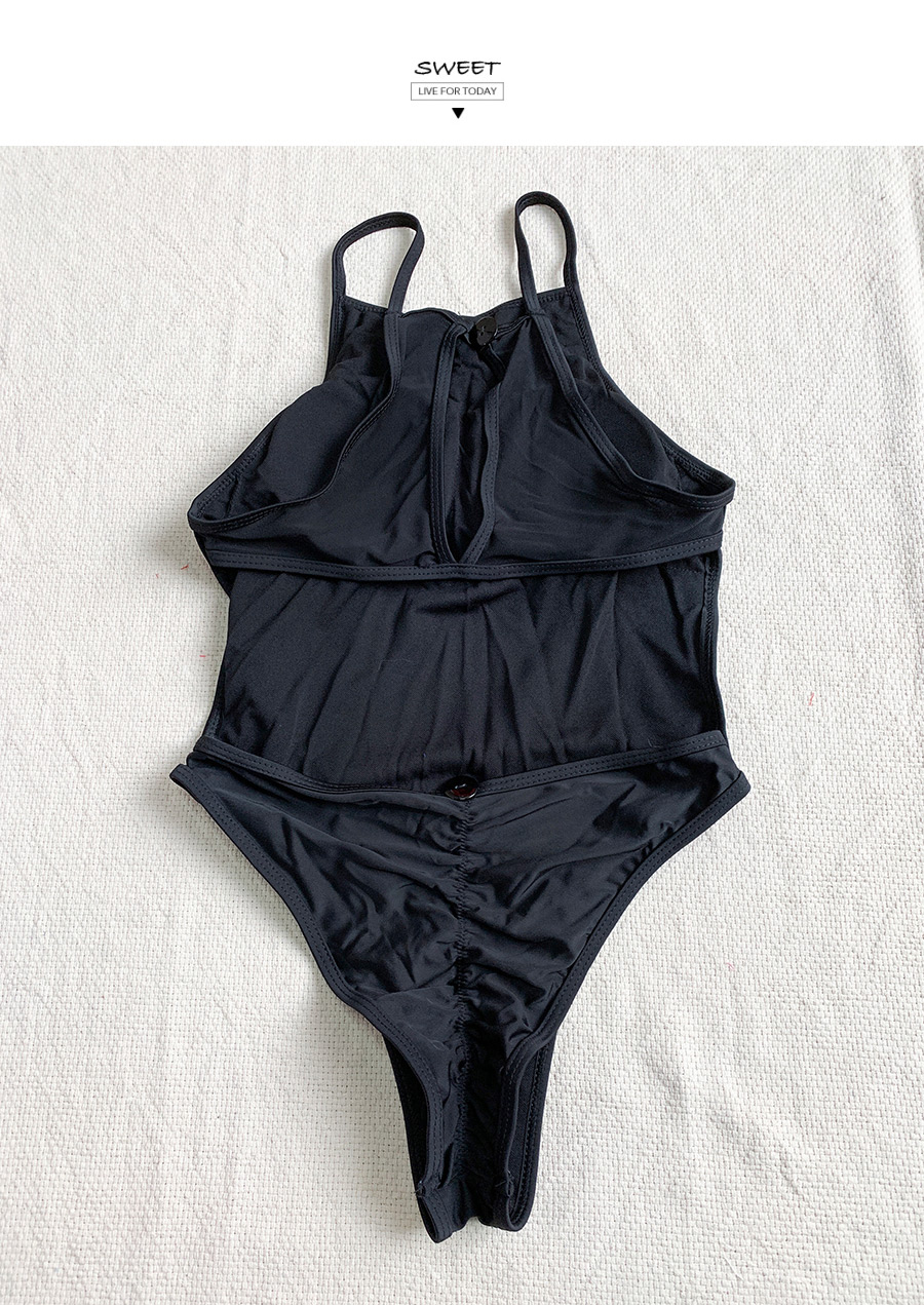 Fashion Black Solid Color One-piece Swimsuit,One Pieces