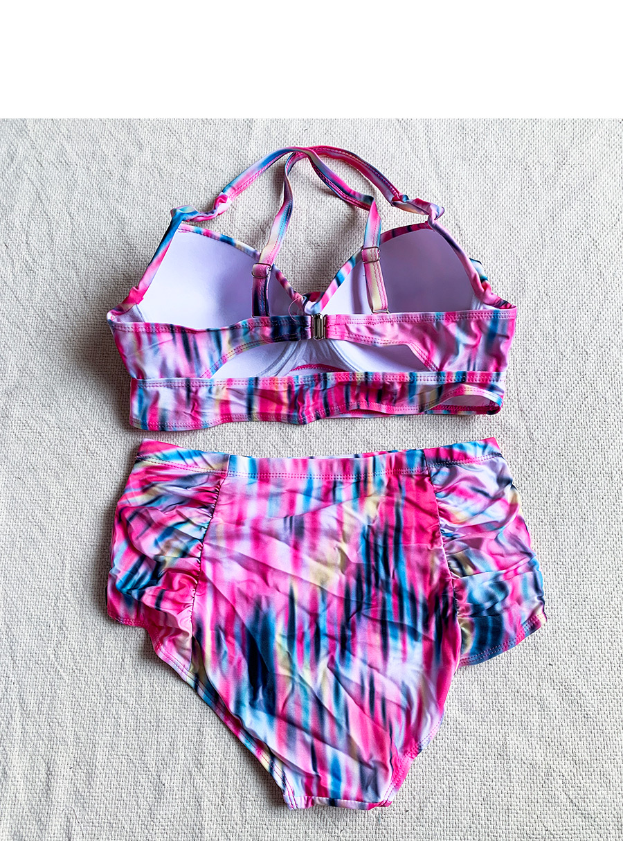Fashion Pink Gradient Strap Split Swimsuit,Bikini Sets