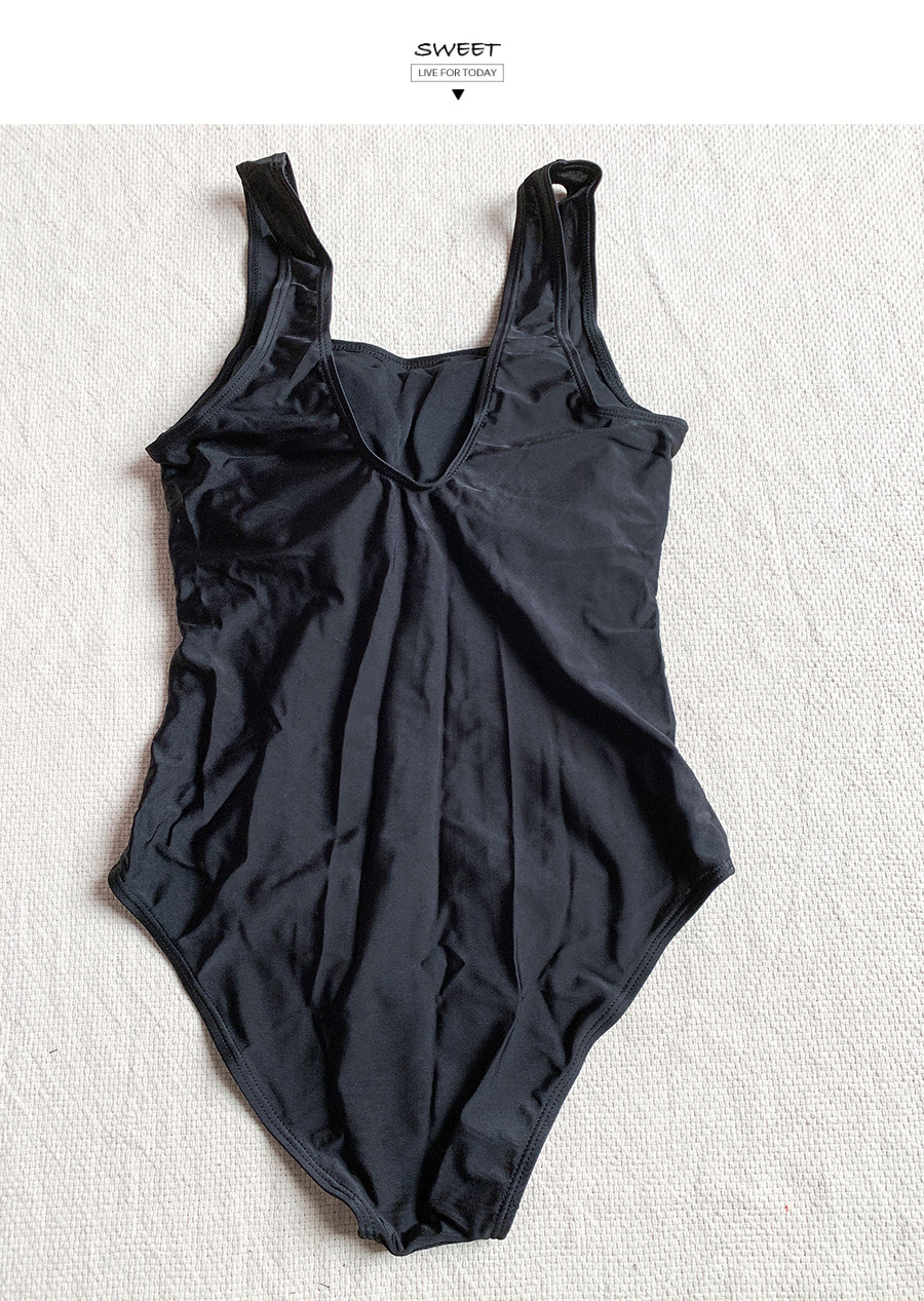 Fashion Black Pleated Panel Tank Top One-piece Swimsuit,One Pieces