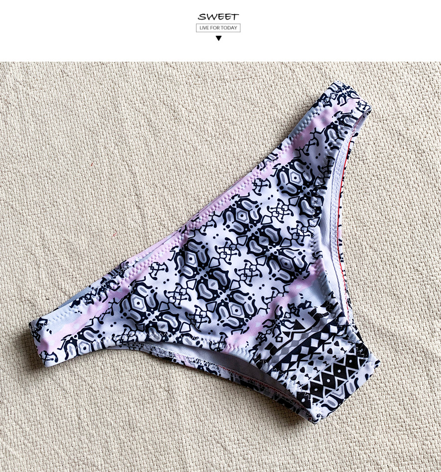 Fashion Black Pink Tie-strap Geometric Print Split Swimsuit,Bikini Sets