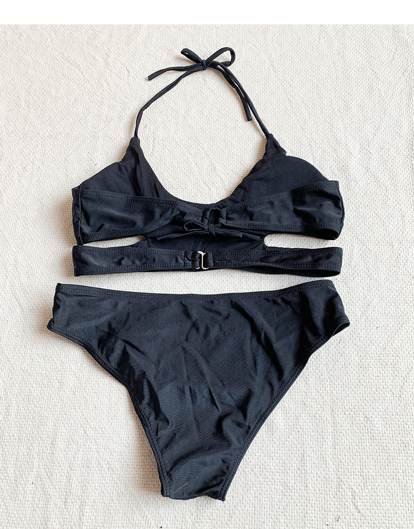 Fashion Black Tie Cutout Split Swimsuit,Bikini Sets