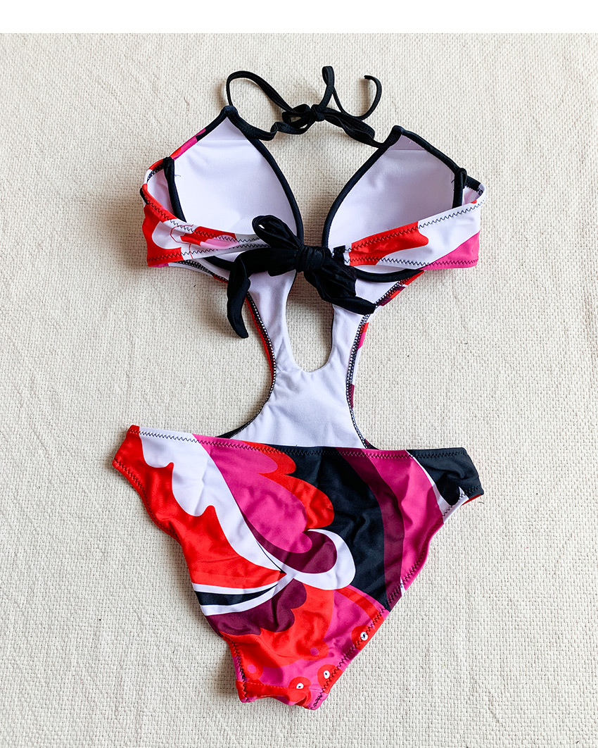 Fashion Color Printed Tethered Swimsuit,One Pieces
