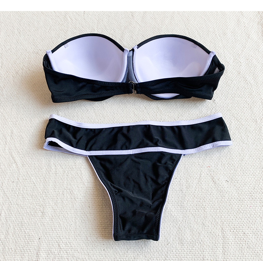 Fashion Black Contrast Split Swimsuit,Bikini Sets