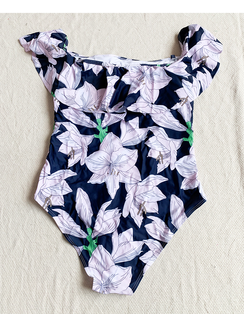 Fashion Color Printed Ruffled One-piece Swimsuit,One Pieces
