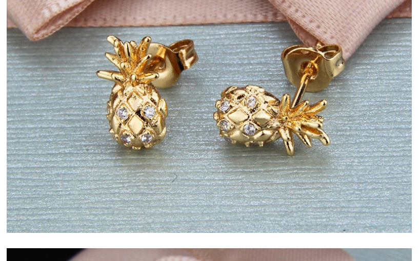 Fashion Gold-plated White Zirconium Small Pineapple Stud Earrings With Zirconium,Earrings