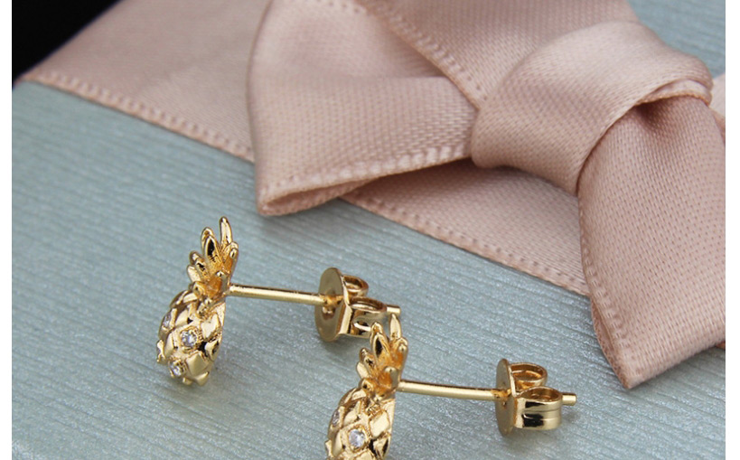 Fashion Gold-plated White Zirconium Small Pineapple Stud Earrings With Zirconium,Earrings