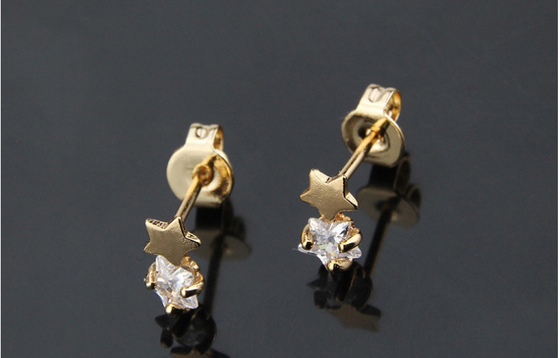 Fashion Gold-plated White Zirconium Small Studded Star Stud Earrings With Zirconium,Earrings