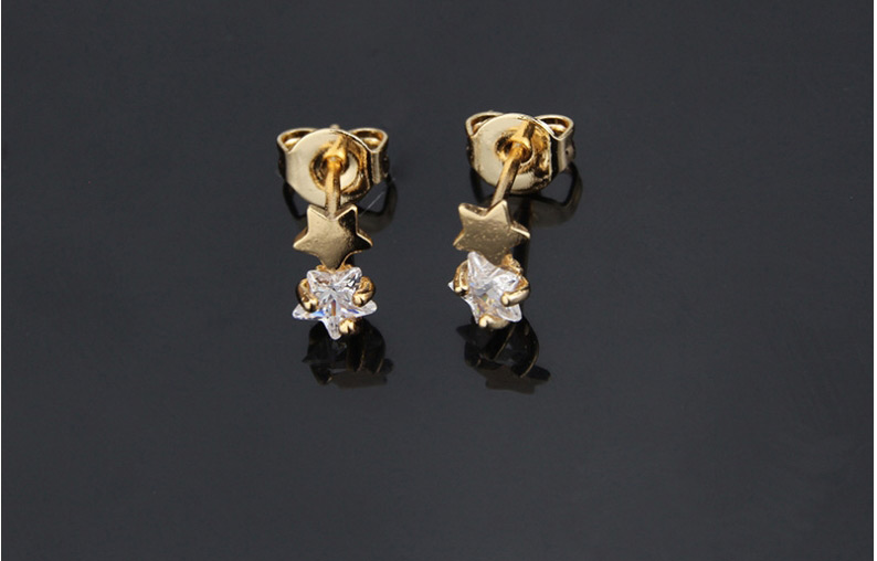 Fashion Gold-plated White Zirconium Small Studded Star Stud Earrings With Zirconium,Earrings