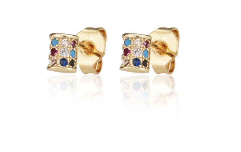 Fashion Gold-plated Color Zirconium Small Studded Cross Earrings With Zirconium,Earrings