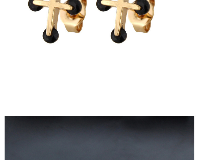 Fashion Gold-plated Black Zirconium Small Studded Cross Earrings With Zirconium,Earrings