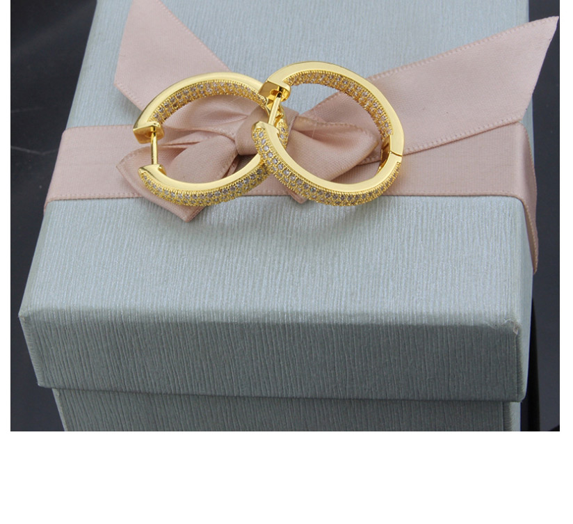 Fashion Gold-plated White Zirconium Copper Plating Zirconium-embedded Three-row Round Earrings,Earrings