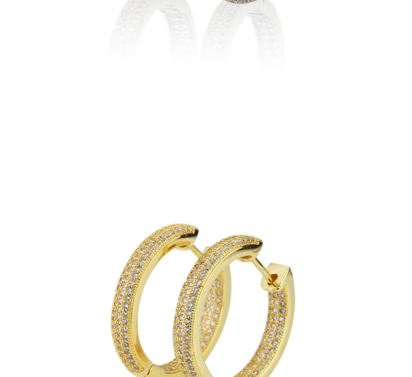 Fashion Gold-plated White Zirconium Copper Plating Zirconium-embedded Three-row Round Earrings,Earrings