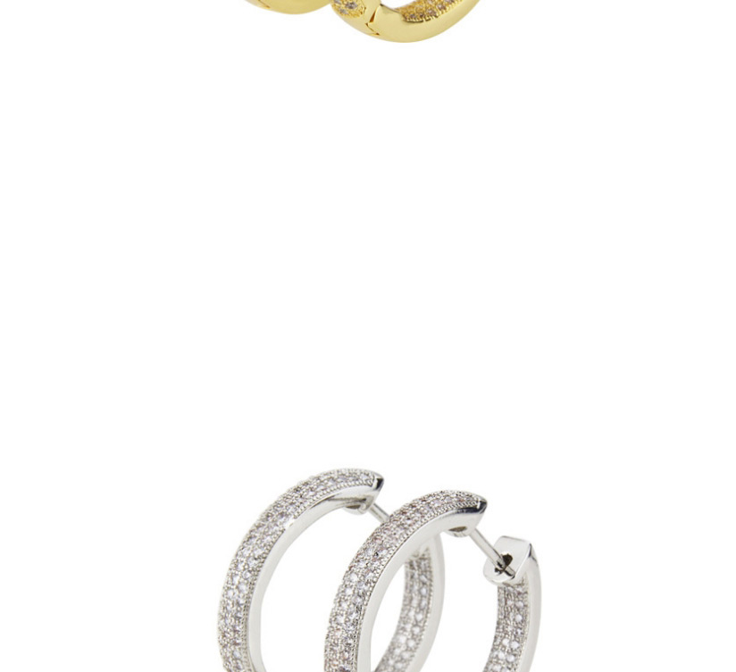 Fashion Platinum-plated White Zirconium Copper Plating Zirconium-embedded Three-row Round Earrings,Earrings