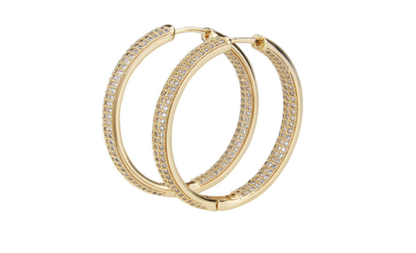 Fashion Gold-plated White Zirconium Cu-plated Three-row Round Earrings With Zirconium On Both Sides,Earrings