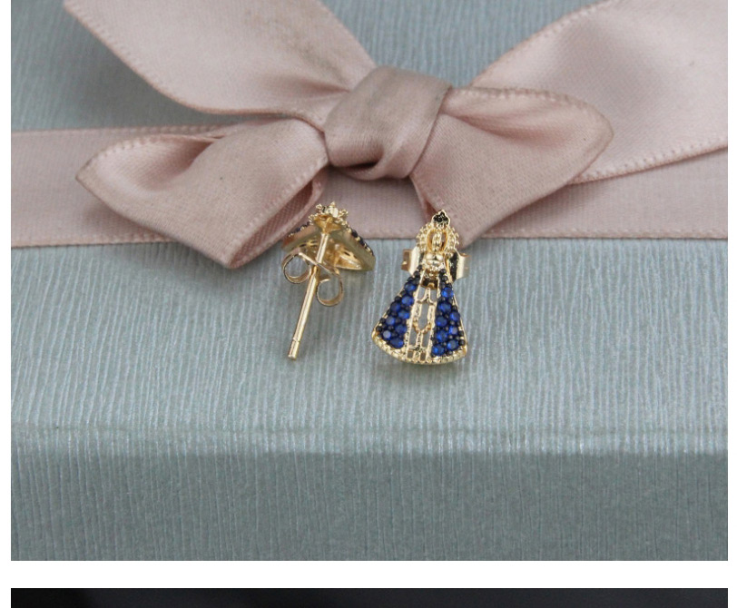 Fashion Gold-plated Blue Zirconium Copper Plated Zircon Mini Stud Earrings,Earrings
