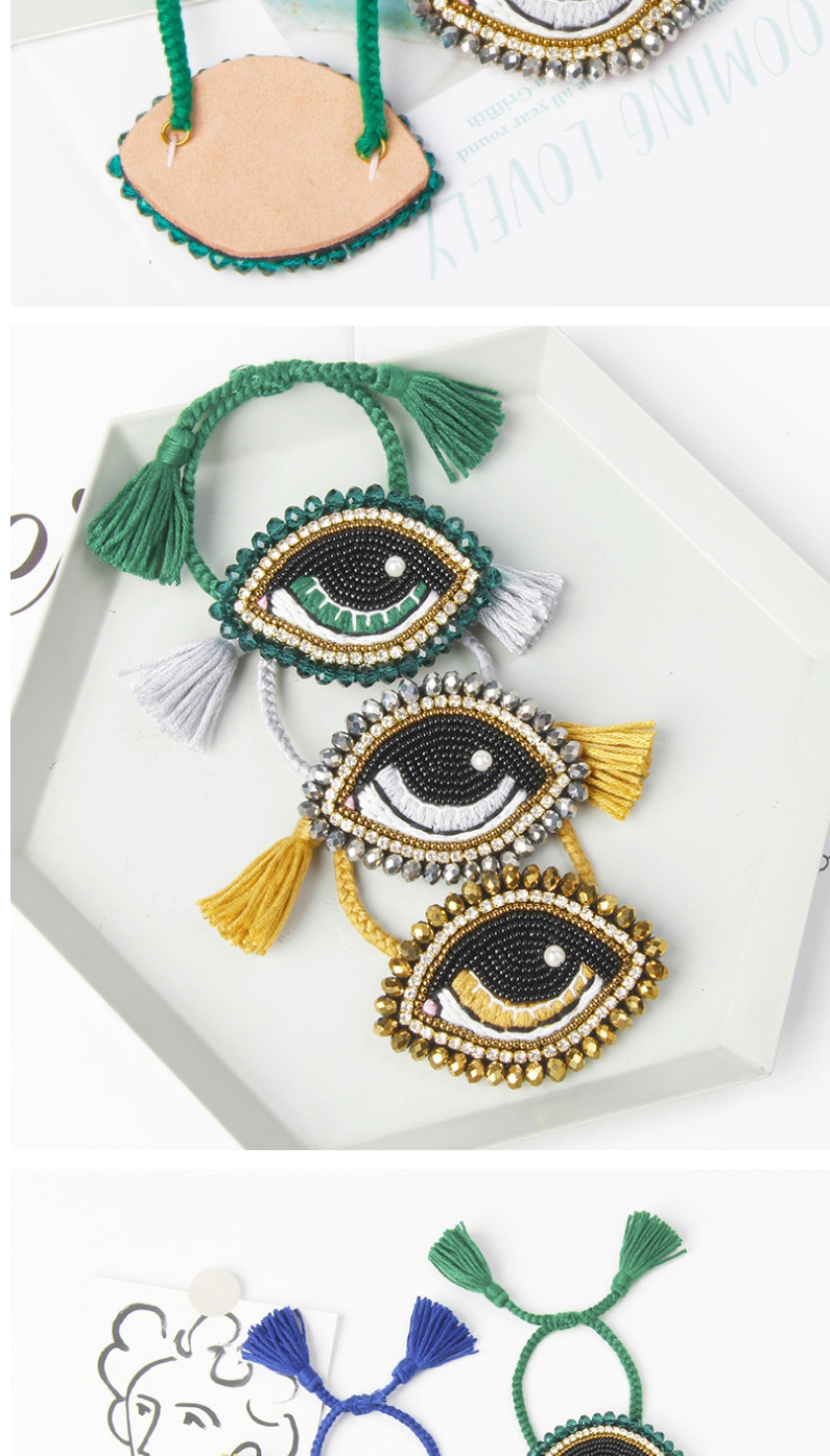 Fashion Dark Green Imported Rice Beads Woven Eye Crystal Tassel Bracelet,Beaded Bracelet