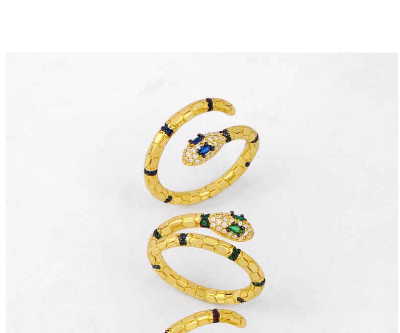 Fashion Green Micro Inlaid Zircon Snake-shaped Alloy Embossed Ring,Rings