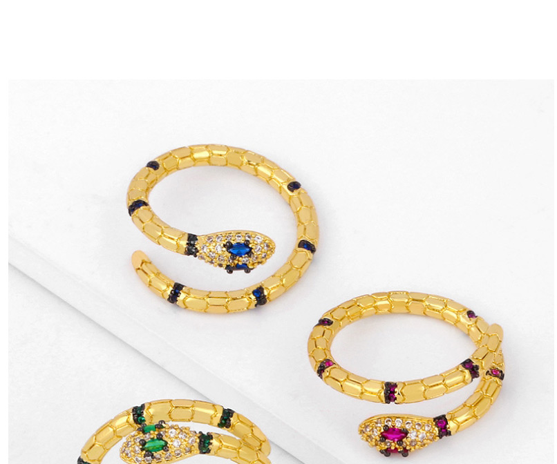 Fashion Green Micro Inlaid Zircon Snake-shaped Alloy Embossed Ring,Rings