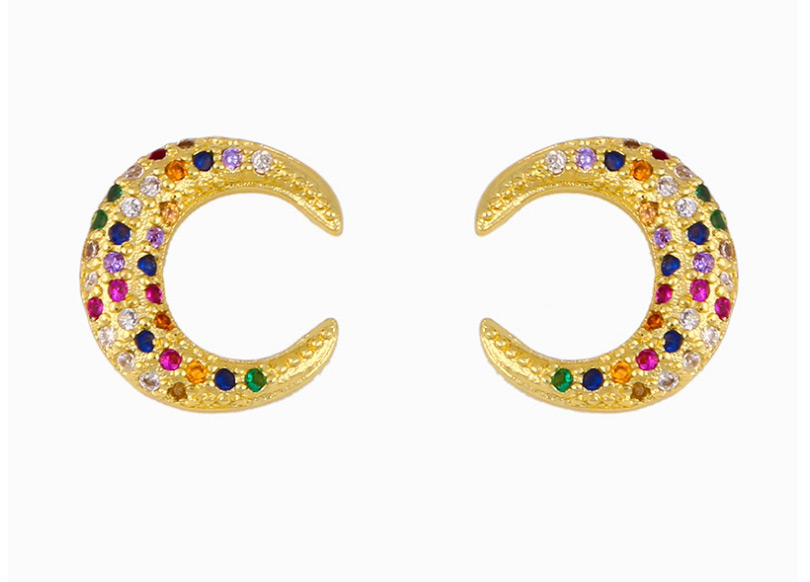 Fashion Crescent Moon Geometric Diamond Alloy Pierced Earrings,Earrings