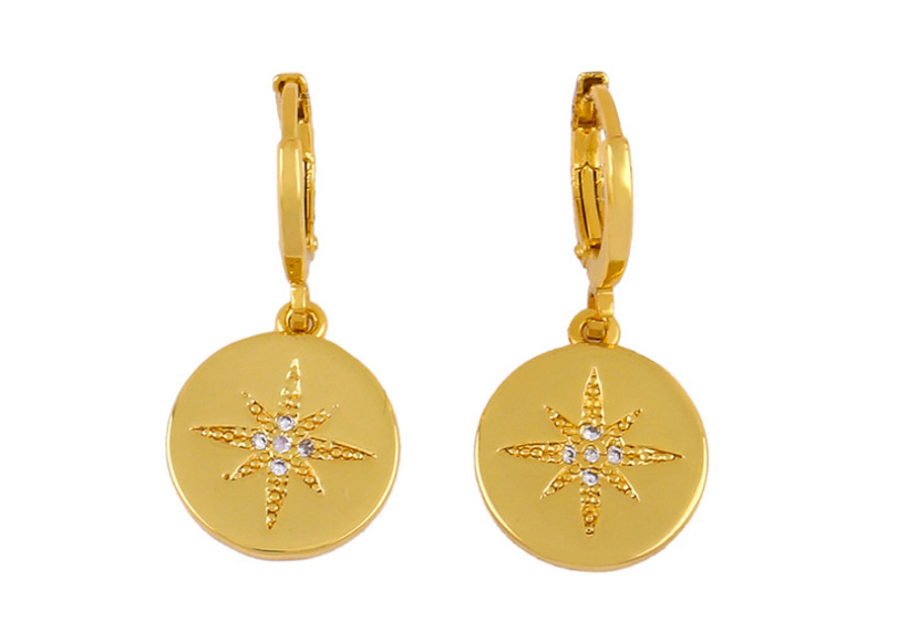 Fashion Six Star Geometric Round Diamond Starburst Alloy Earrings,Earrings