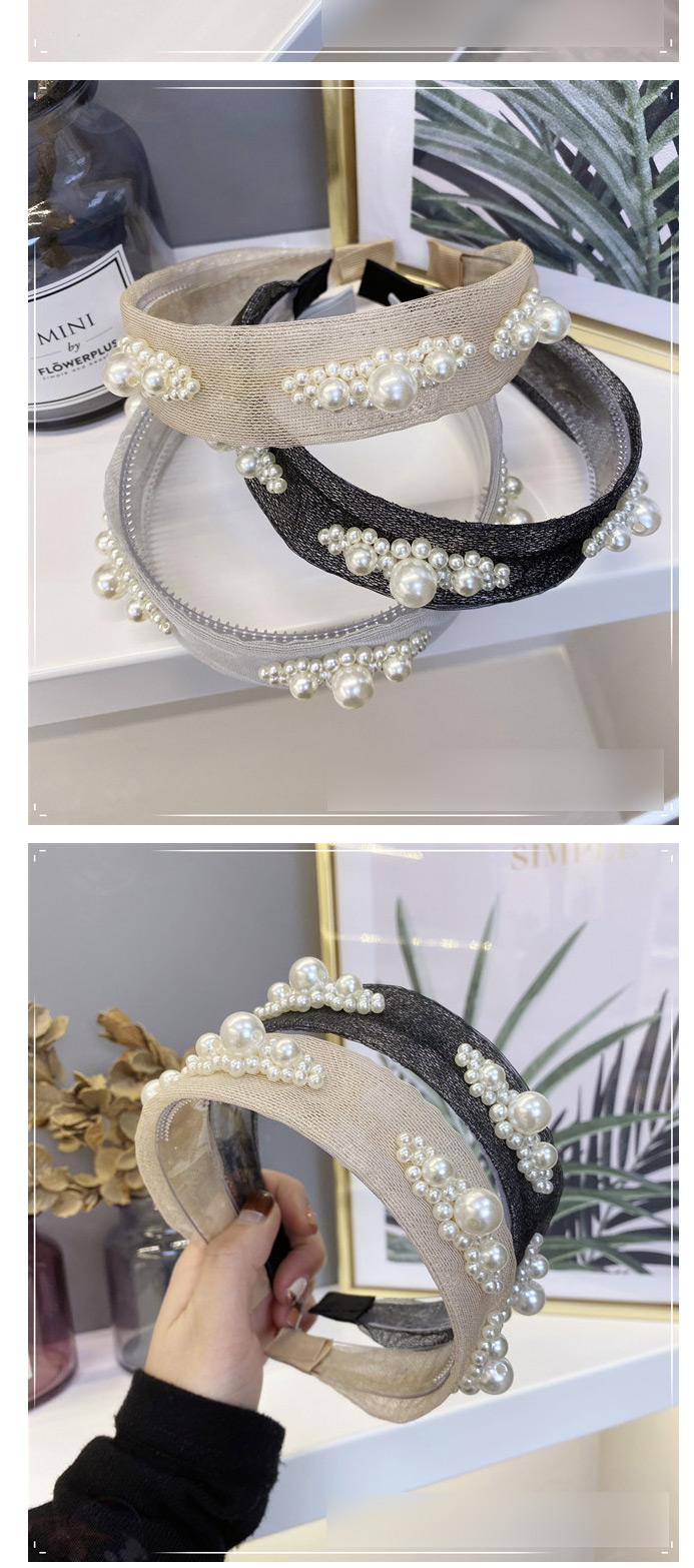 Fashion Beige Mesh Gauze Pearl Flower With Tooth Hoop,Head Band