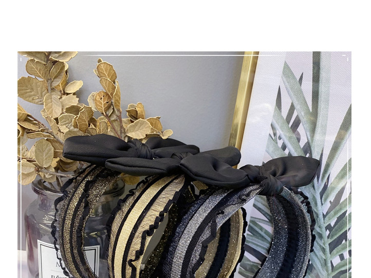 Fashion Black Gold Lace Screen Yarn Bronzing Bow Hit Color Headband,Head Band