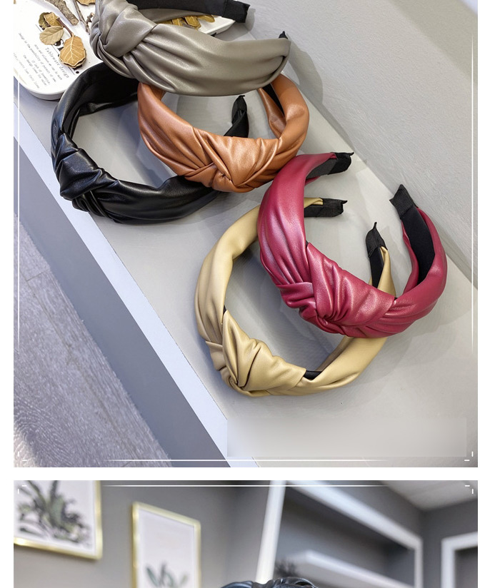 Fashion Beige Pu Faux Leather Knotted Wide Side Hair Hoop,Head Band