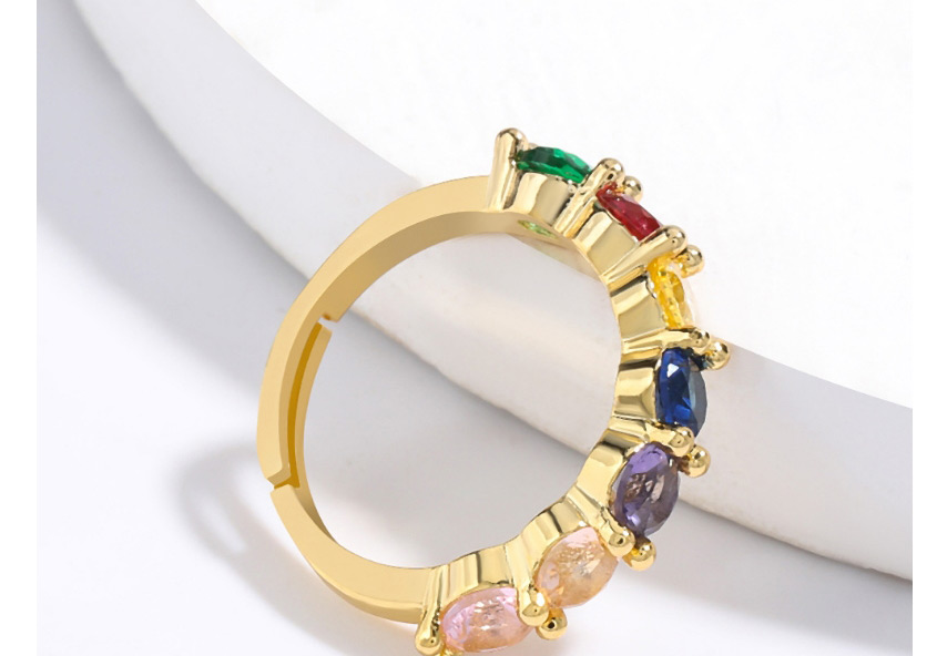 Fashion Golden Copper Micro Inlaid Color Zirconia Opening Adjustable Ring,Rings