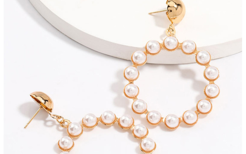 Fashion Golden Round Alloy Earrings With Pearls,Drop Earrings
