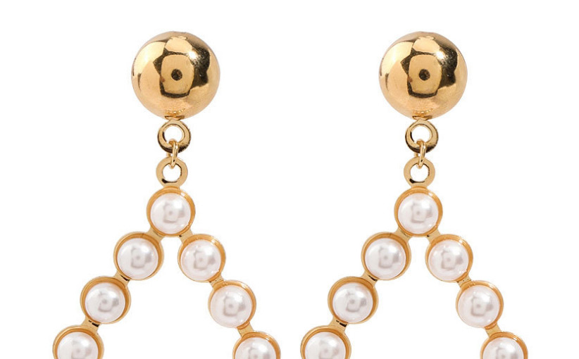Fashion Golden Large Diamond Alloy Earrings With Pearl Geometry,Drop Earrings