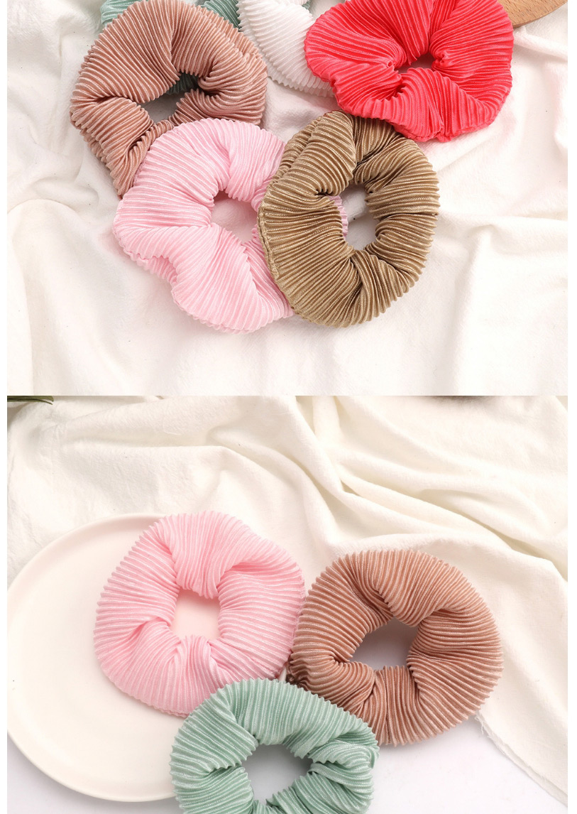 Fashion Pink Vertical Striped Pleated Fabric Bowel Hair Rope,Hair Ring