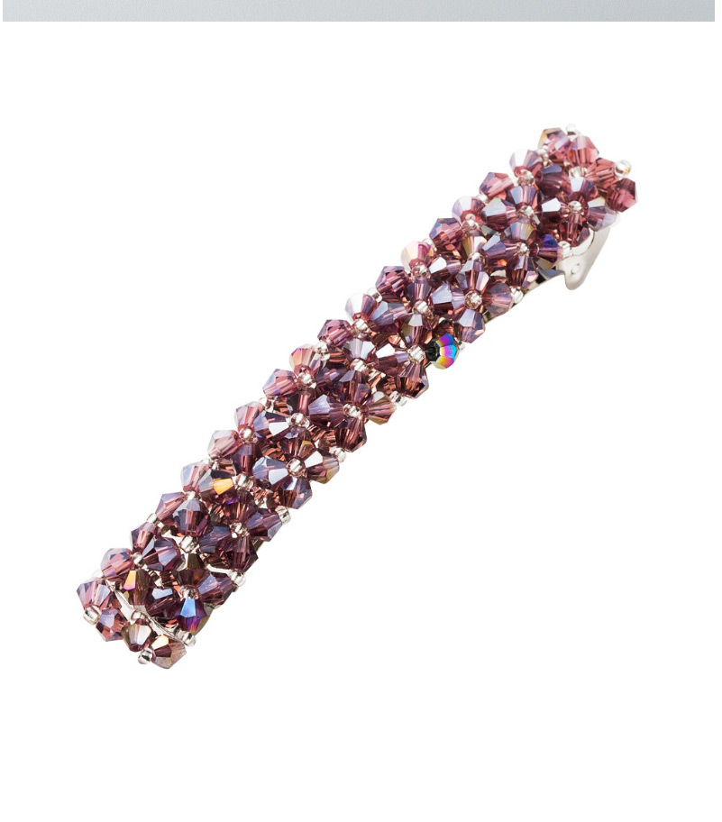 Fashion Pink Hand Beaded Crystal Spring Clip,Hairpins