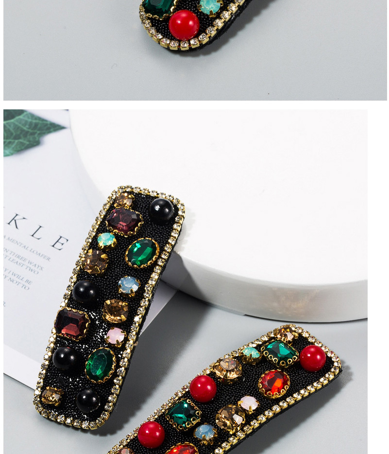 Fashion Red Color-square Faceted Rhinestone Pearl Alloy Rectangular Hair Clip,Hairpins