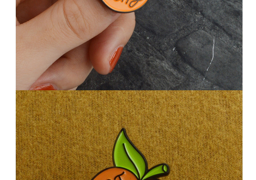 Fashion Orange Enamel Alloy Peach Letter Contrast Brooch,Korean Brooches