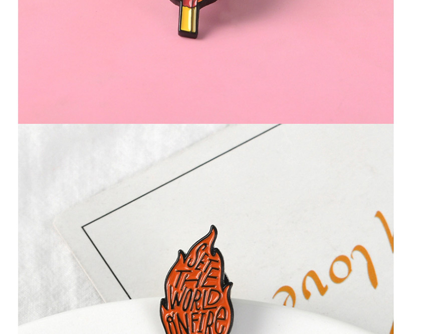 Fashion Orange Match Flame Letter Enamel Pin Badge,Korean Brooches