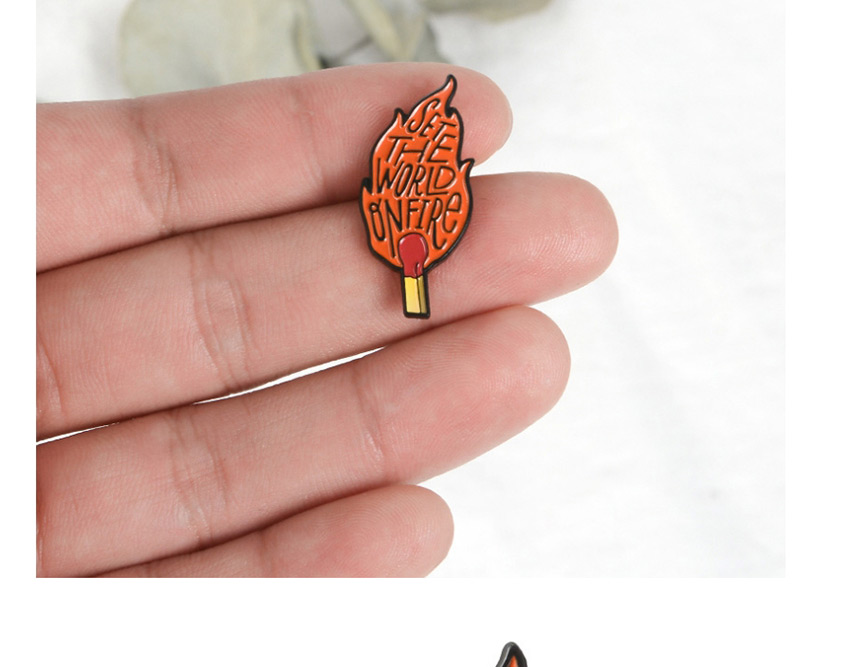 Fashion Orange Match Flame Letter Enamel Pin Badge,Korean Brooches