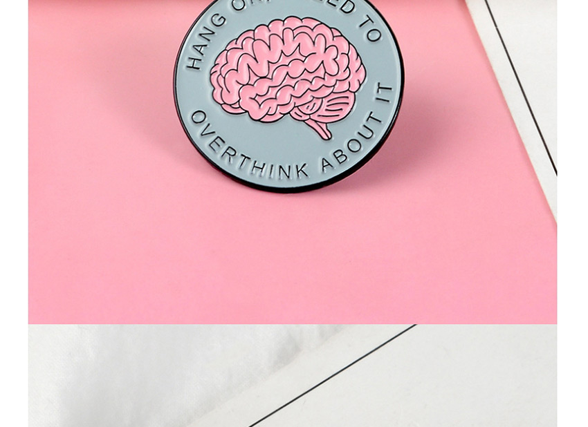 Fashion Pink Brain Thinking Pattern Introverted Character Alloy Enamel Brooch,Korean Brooches